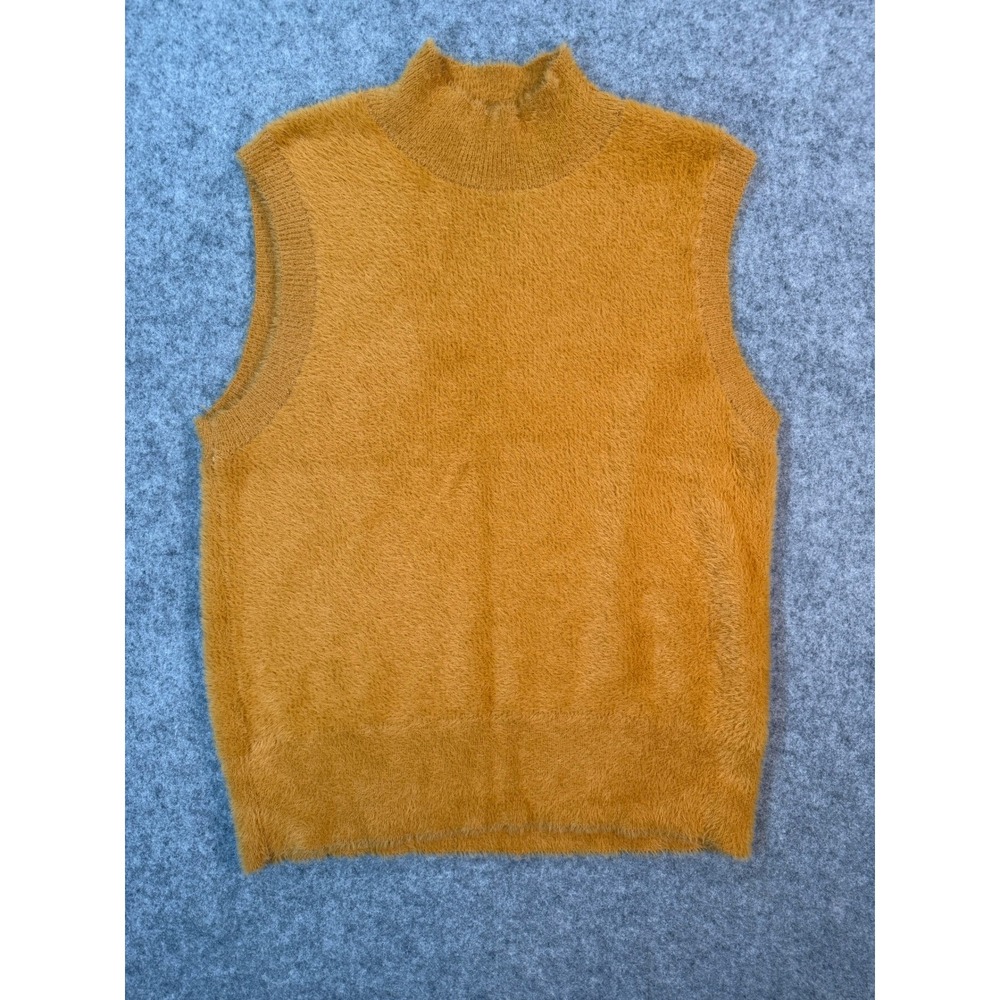 Bailey 44 Mustard Yellow Fuzzy Knit Mock Neck Sweater Vest Womens‎ Medium